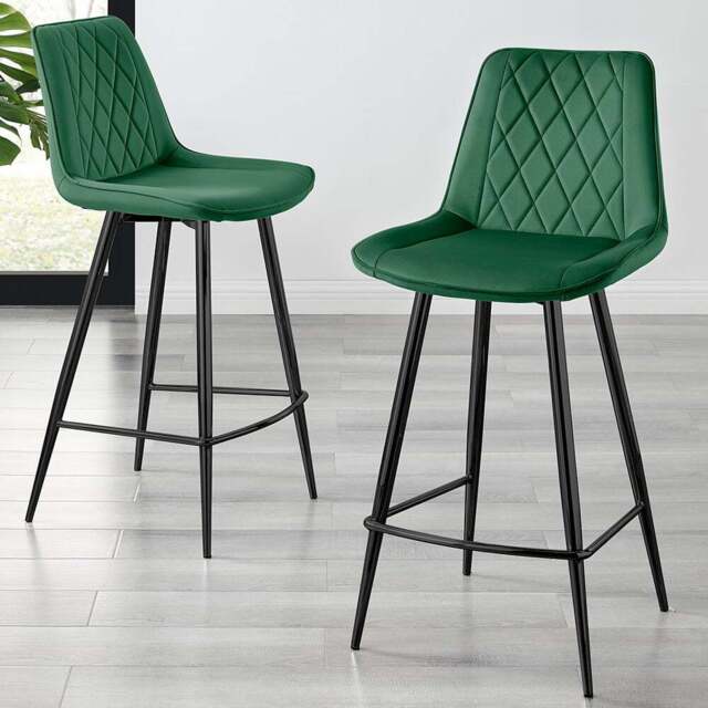 Furniturebox Cesano Green Velvet Black Legs Counter Stools Set of 2 - Wilko - image 1