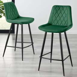 Furniturebox Cesano Green Velvet Black Legs Counter Stools Set of 2 - Wilko - thumbnail 1