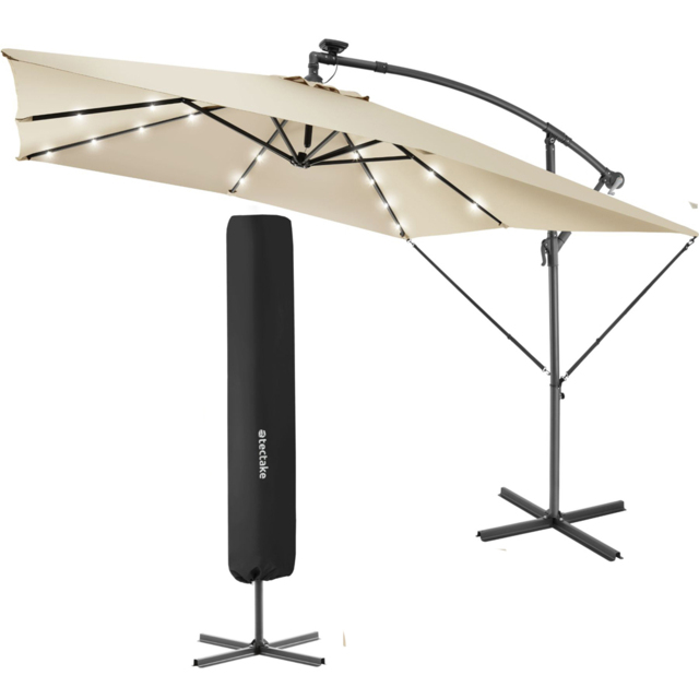 tectake Sunna Beige Solar LED Lighting Parasol 2.5 x 2.5m - Size: 3m - Cream - Wilko