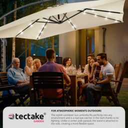 tectake Sunna Beige Solar LED Lighting Parasol 2.5 x 2.5m - Size: 3m - Cream - Wilko - thumbnail 4