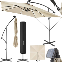 tectake Sunna Beige Solar LED Lighting Parasol 2.5 x 2.5m - Size: 3m - Cream - Wilko - thumbnail 3