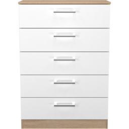 Crowndale Devon 5 Drawer Matt White and Bardolino Oak Chest of Drawers Ready Assembled - White Matt & Bardolino Oak - Wilko - thumbnail 3