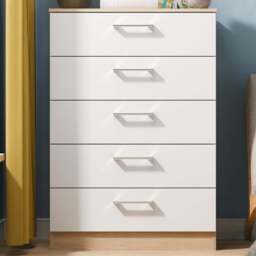 Crowndale Devon 5 Drawer Matt White and Bardolino Oak Chest of Drawers Ready Assembled - White Matt & Bardolino Oak - Wilko - thumbnail 1
