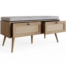 GFW Noor 2 Drawer Oak Rattan Shoe Cabinet with Cushioned Seat - Size: 49.5 x 100 x 38cm - Wilko - thumbnail 5