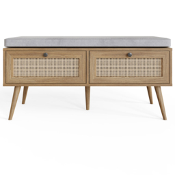 GFW Noor 2 Drawer Oak Rattan Shoe Cabinet with Cushioned Seat - Size: 49.5 x 100 x 38cm - Wilko - thumbnail 4