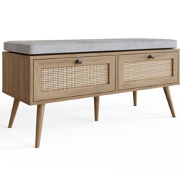 GFW Noor 2 Drawer Oak Rattan Shoe Cabinet with Cushioned Seat - Size: 49.5 x 100 x 38cm - Wilko - thumbnail 3