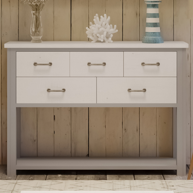 Baumhaus Greystone 5 Drawer Single Shelf White Console Table - Wilko - image 1