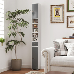 Costway Single Drawer 2 Door 5 Shelf Grey and White Tall Freestanding Bathroom Cabinet - Size: 20 x 20 x 180cm - Multi - Wilko - thumbnail 5