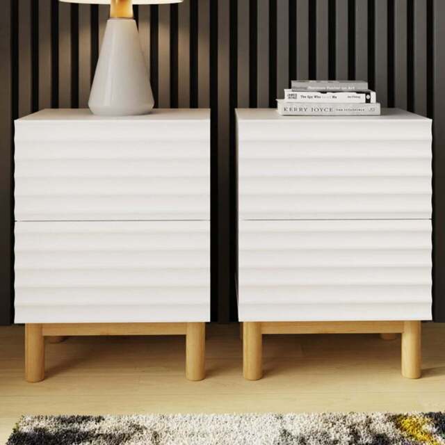 GFW Karla 2 Drawer White Ribbed Bedside Table 2 Pack - Wilko - image 1