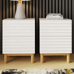 GFW Karla 2 Drawer White Ribbed Bedside Table 2 Pack - Wilko