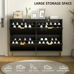 HOMCOM 4 Flip Drawer Black Slim Shoe Storage Cabinet - Size: 91.5 cm x 24.0 cm x 105.0 cmcm - Wilko - thumbnail 6