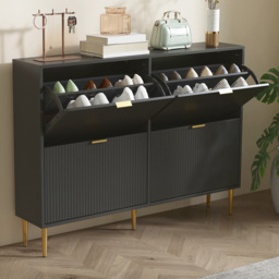 HOMCOM 4 Flip Drawer Black Slim Shoe Storage Cabinet - Size: 91.5 cm x 24.0 cm x 105.0 cmcm - Wilko