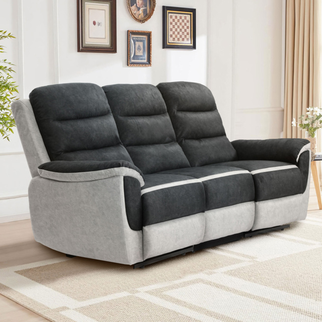 Comfy Living 3 Seater Two Tone Contrast Fabric Manual Recliner Sofa - Multi - Wilko - image 1