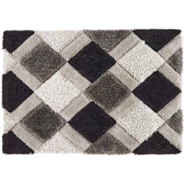 Origins Grey 3D Geo Shaggy Carved Rug 60 x 110cm - Origins Rugs - Wilko - image 1