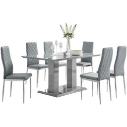 Furniturebox Molini Modern Valera 6 Seater Dining Set Grey Gloss and Chrome - Wilko - thumbnail 3
