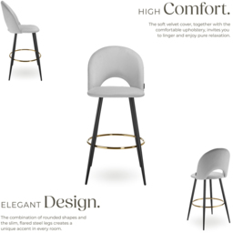tectake Rachel Light Grey and Black Bar Stool Set of 4 - Wilko - thumbnail 4