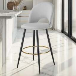 tectake Rachel Light Grey and Black Bar Stool Set of 4 - Wilko