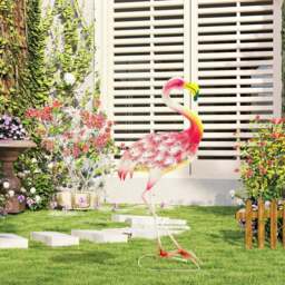 Outsunny Pink Metal Flamingo Garden Ornament with Stake - Size: 60 x 14 x 27cm - Wilko - thumbnail 4