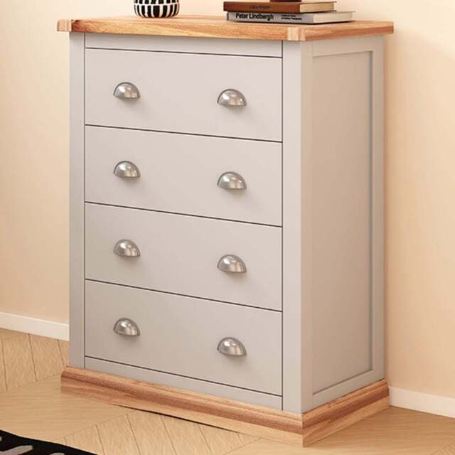 Cabinet Bits Bomporto 4 Drawer Light Grey Chrome Cup Handle Chest of Drawers - Wilko - image 1