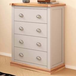Cabinet Bits Bomporto 4 Drawer Light Grey Chrome Cup Handle Chest of Drawers - Wilko
