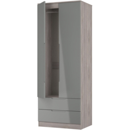 Crowndale Milan 2 Door 2 Drawer Grey Gloss and Grey Oak Tall Wardrobe Ready Assembled - Grey Gloss & Grey Oak - Wilko - thumbnail 7