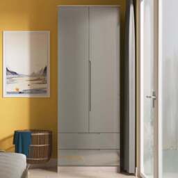 Crowndale Milan 2 Door 2 Drawer Grey Gloss and Grey Oak Tall Wardrobe Ready Assembled - Grey Gloss & Grey Oak - Wilko
