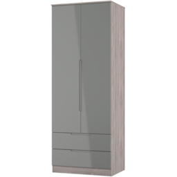 Crowndale Milan 2 Door 2 Drawer Grey Gloss and Grey Oak Tall Wardrobe Ready Assembled - Grey Gloss & Grey Oak - Wilko - thumbnail 5