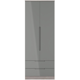 Crowndale Milan 2 Door 2 Drawer Grey Gloss and Grey Oak Tall Wardrobe Ready Assembled - Grey Gloss & Grey Oak - Wilko - thumbnail 3