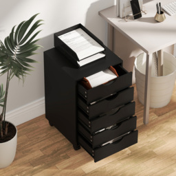 HOMCOM 5 Drawer Black Mobile Vertical Filing Cabinet - Size: 67 x 40 x 40cm - Wilko - thumbnail 4