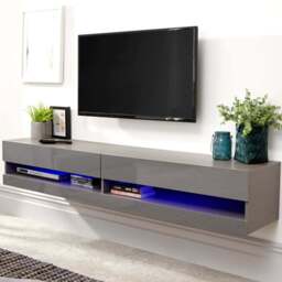 GFW Galicia Grey Medium Wall TV Unit with LED - Size: 38 x 150 x 30cm - Wilko - thumbnail 1