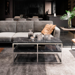 Decorotika Forteus Single Shelf White Black Marble Effect and Chrome Coffee Table with Metal Legs - Size: 47 x 110.4 x 52cm - Multi - Wilko - thumbnail 6