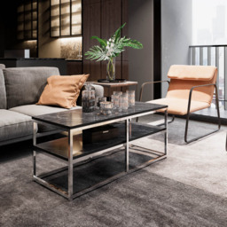 Decorotika Forteus Single Shelf White Black Marble Effect and Chrome Coffee Table with Metal Legs - Size: 47 x 110.4 x 52cm - Multi - Wilko - thumbnail 5