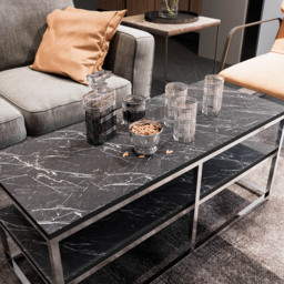 Decorotika Forteus Single Shelf White Black Marble Effect and Chrome Coffee Table with Metal Legs - Size: 47 x 110.4 x 52cm - Multi - Wilko - thumbnail 4