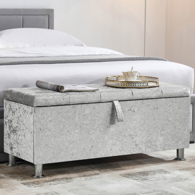 VIDA DESIGNS Valencia Silver Crushed Velvet Storage Ottoman - Size: 40cm x 100 x 44cm - Wilko - image 1