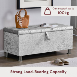 VIDA DESIGNS Valencia Silver Crushed Velvet Storage Ottoman - Size: 40cm x 100 x 44cm - Wilko - thumbnail 6