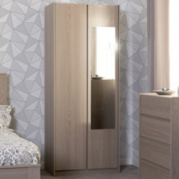Seconique Paris 2 Door Smoked Ash Effect Mirror Wardrobe - Brown - Wilko
