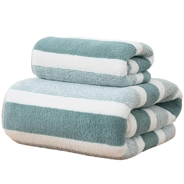 Dyzi Green Striped Ultra Absorbent Quick Dry Hand and Bath Towel Set - Size: 140 x 70 x 3cm - Wilko - image 1