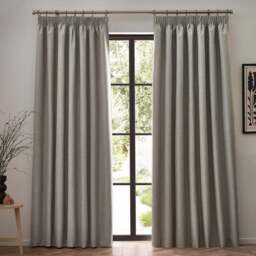 furn. Dawn Linen Blackout Pencil Pleat Curtains 117 x 183cm - Size: W 117 x D 183cm - Brown - Wilko