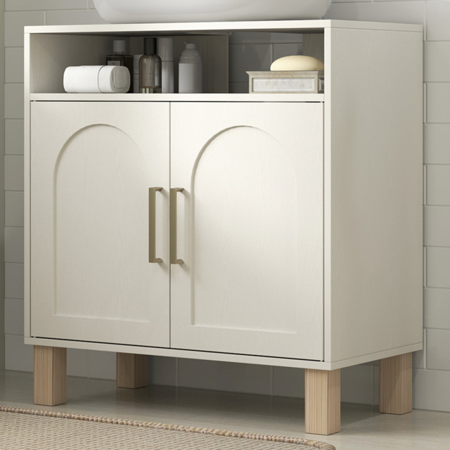 HOMCOM 2 Door Single Shelf Cream White Under Sink Bathroom Cabinet - Size: 63 x 30 x 60cm - Wilko - image 1