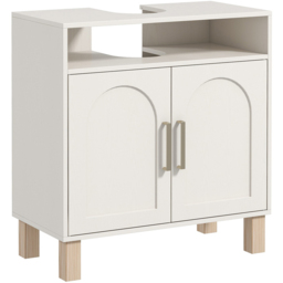 HOMCOM 2 Door Single Shelf Cream White Under Sink Bathroom Cabinet - Size: 63 x 30 x 60cm - Wilko - thumbnail 3