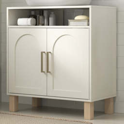 HOMCOM 2 Door Single Shelf Cream White Under Sink Bathroom Cabinet - Size: 63 x 30 x 60cm - Wilko