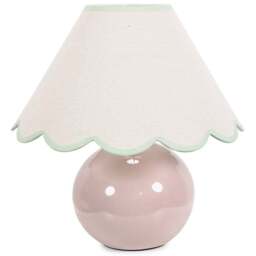 ValueLights Bosco Natural Stone Linen Green Trim Scallop Shade Ceramic LED Table Lamp - Size: 37 x 40 x 40cm - Cream - Wilko