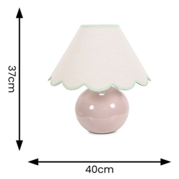 ValueLights Bosco Natural Stone Linen Green Trim Scallop Shade Ceramic LED Table Lamp - Size: 37 x 40 x 40cm - Cream - Wilko - thumbnail 5