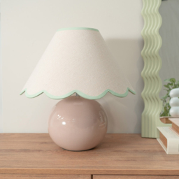 ValueLights Bosco Natural Stone Linen Green Trim Scallop Shade Ceramic LED Table Lamp - Size: 37 x 40 x 40cm - Cream - Wilko - thumbnail 4