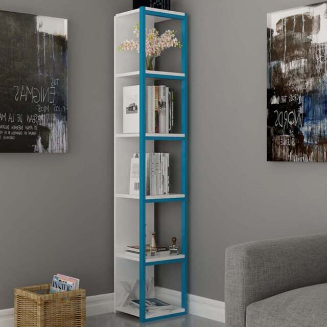 Decorotika Texas 5 Shelf White and Blue Bookshelf - Size: 180 x 30 x 30cm - Multi - Wilko - image 1