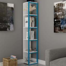 Decorotika Texas 5 Shelf White and Blue Bookshelf - Size: 180 x 30 x 30cm - Multi - Wilko - thumbnail 1