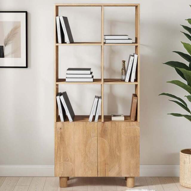 IH Design Ajmer 2 Door 6 Shelf Solid Wood Bookcase - Size: 3 Shelf - Brown - Wilko - image 1