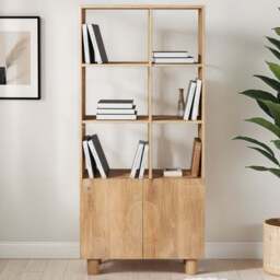 IH Design Ajmer 2 Door 6 Shelf Solid Wood Bookcase - Size: 3 Shelf - Brown - Wilko - thumbnail 1