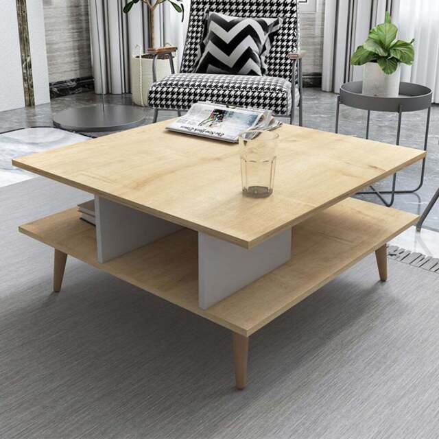Decorotika Akya Oak and White Wide Coffee Table - Size: 44 x 89 x 89cm - Multi - Wilko - image 1