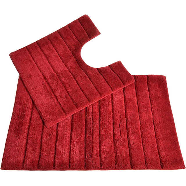 Allure Bath Fashions Cranberry Ribbed Bath Mat and Pedestal Mat Set 2 Piece - Size: 50 x 80cm - Red - Wilko - image 1